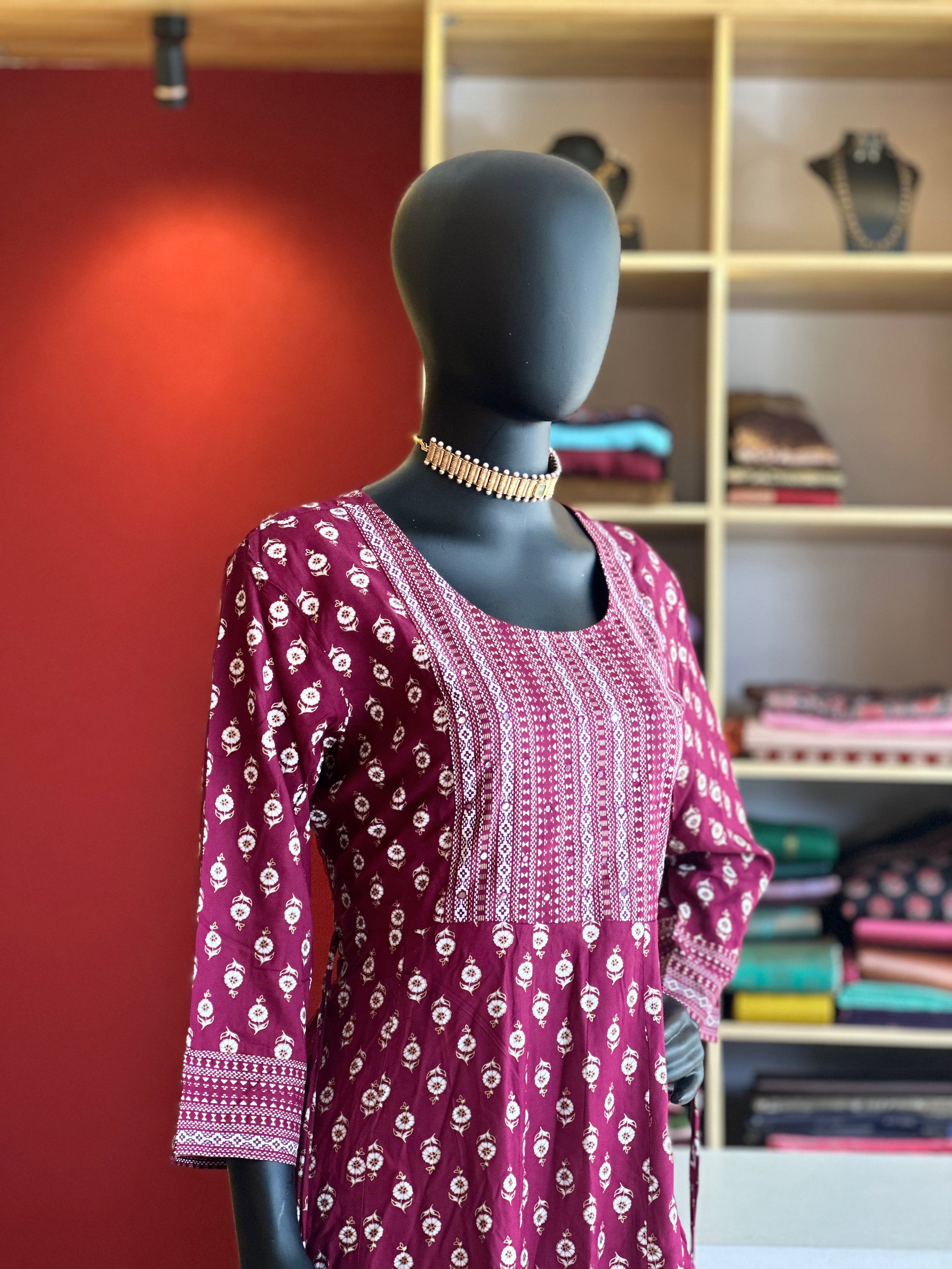 Elegant Floral Pattern Maroon Colour Kurti