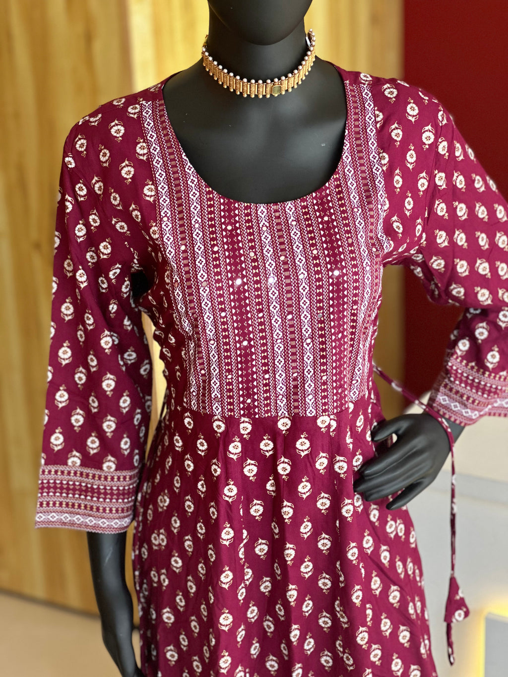 Elegant Floral Pattern Maroon Colour Kurti