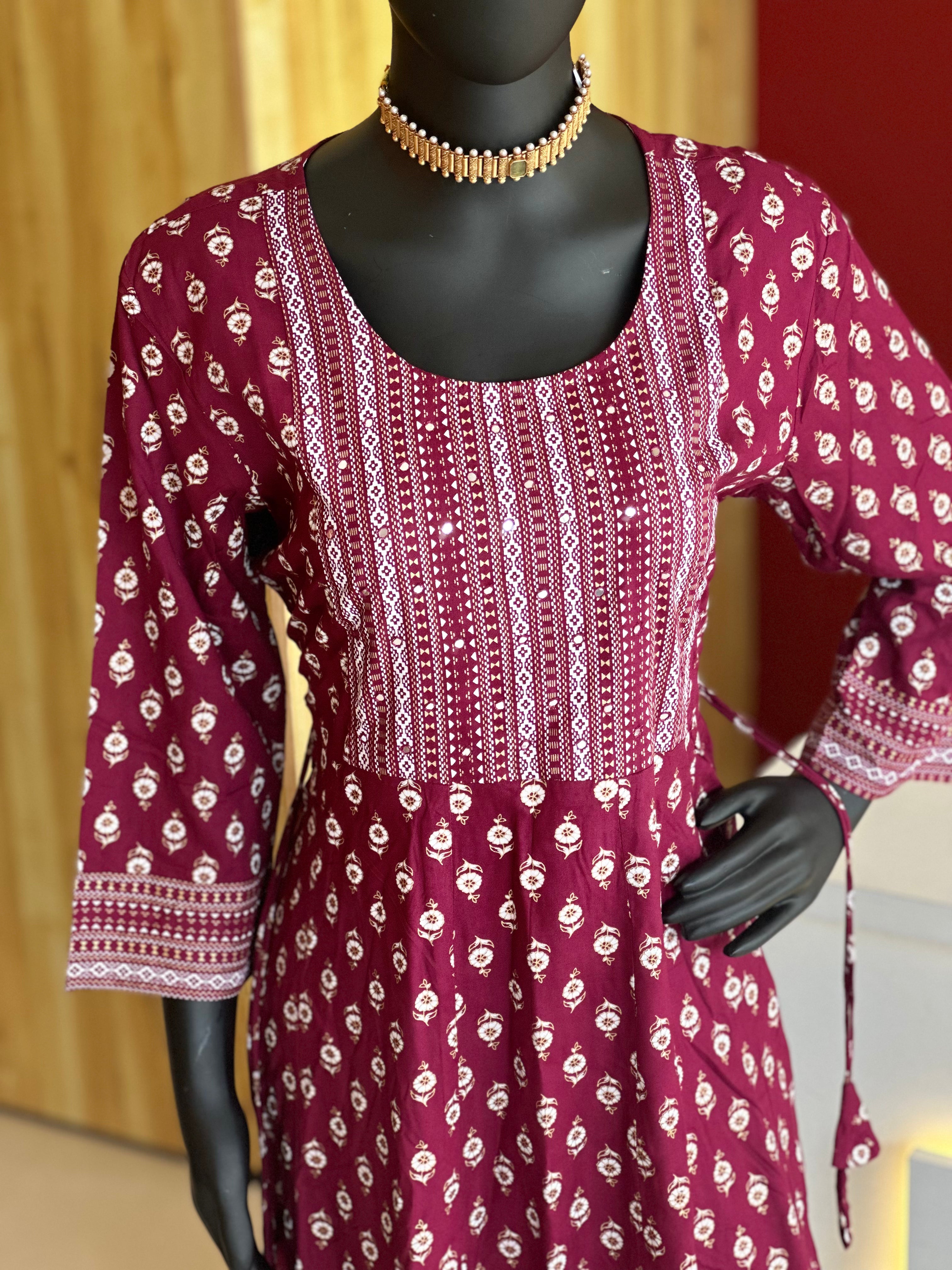 Elegant Floral Pattern Maroon Colour Kurti