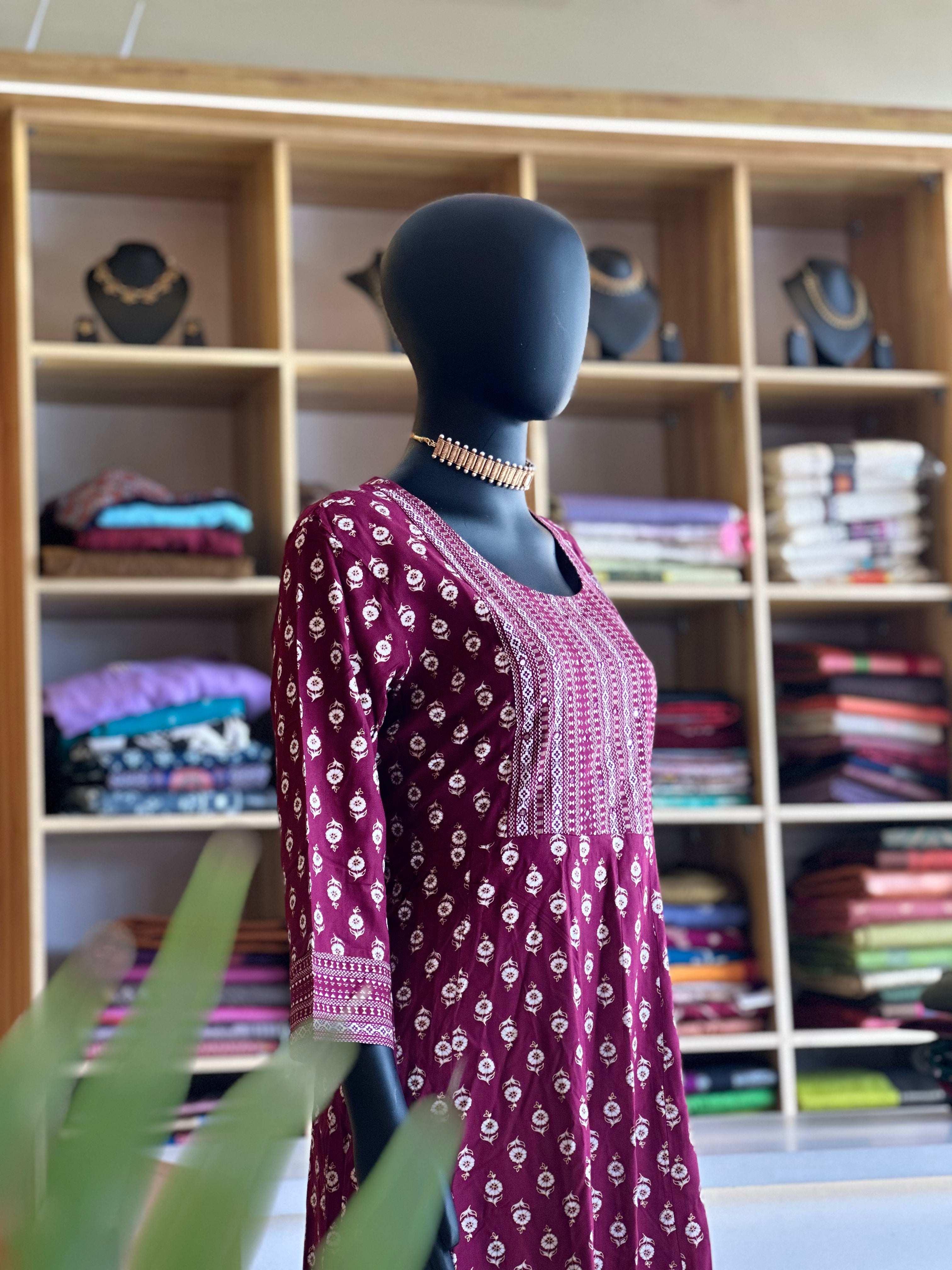 Elegant Floral Pattern Maroon Colour Kurti