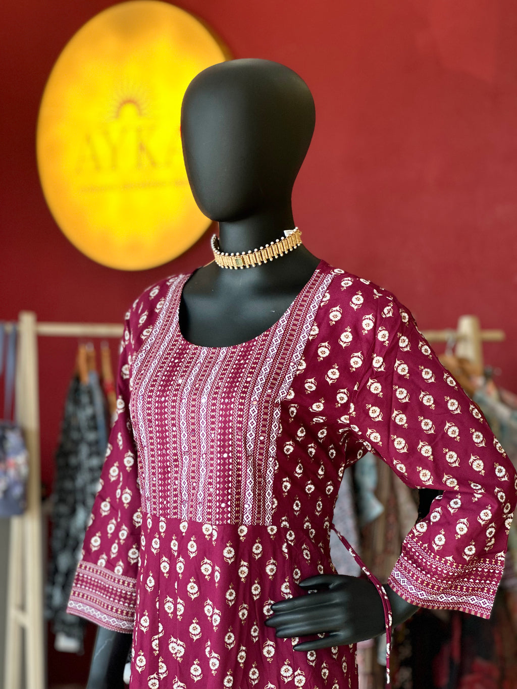 Elegant Floral Pattern Maroon Colour Kurti