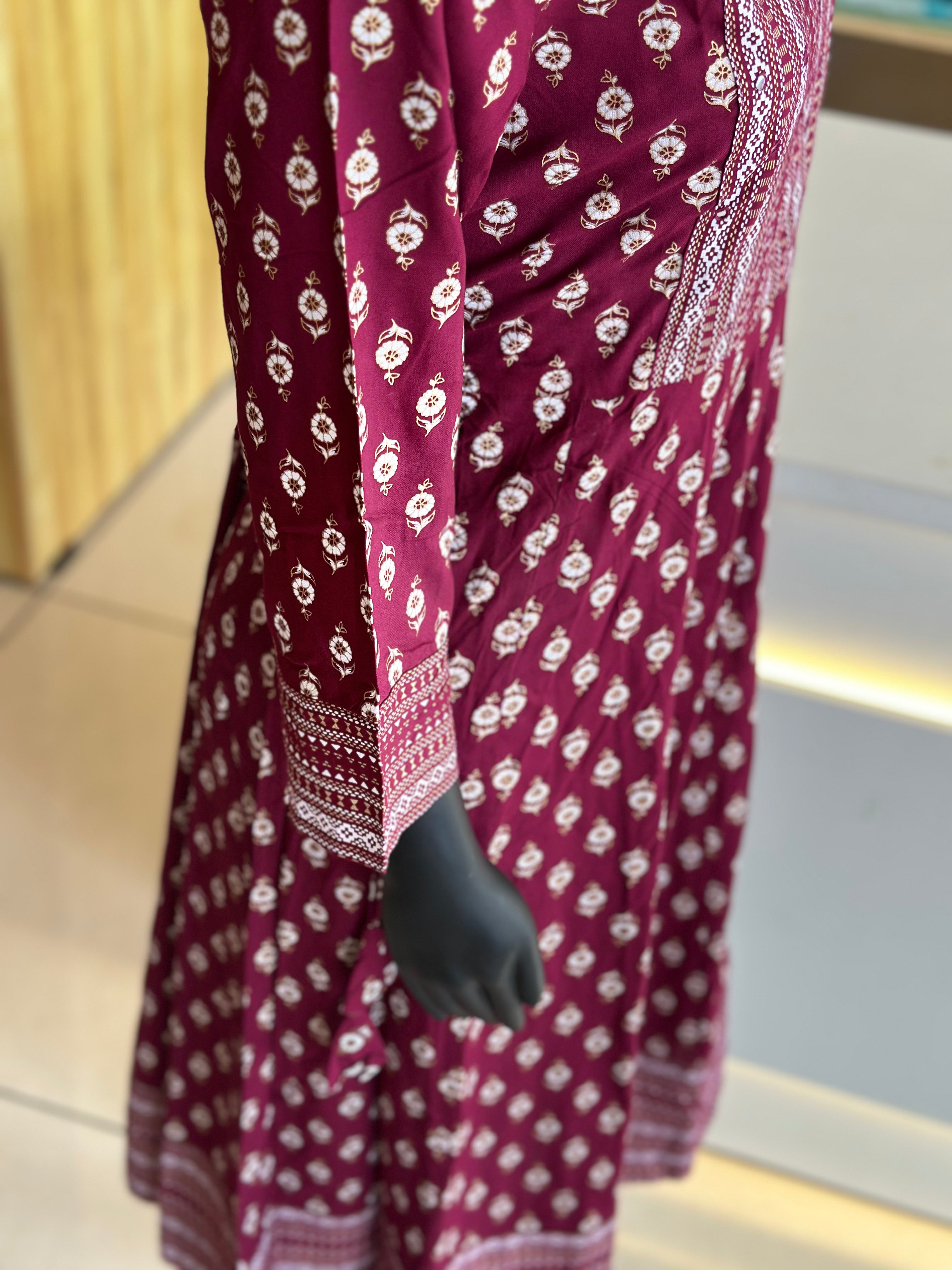 Elegant Floral Pattern Maroon Colour Kurti