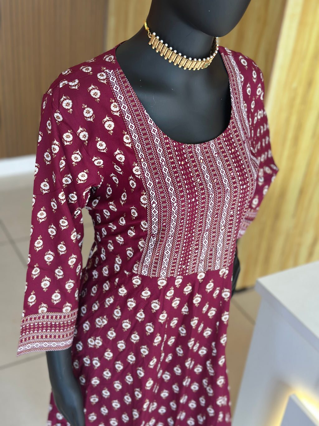 Elegant Floral Pattern Maroon Colour Kurti
