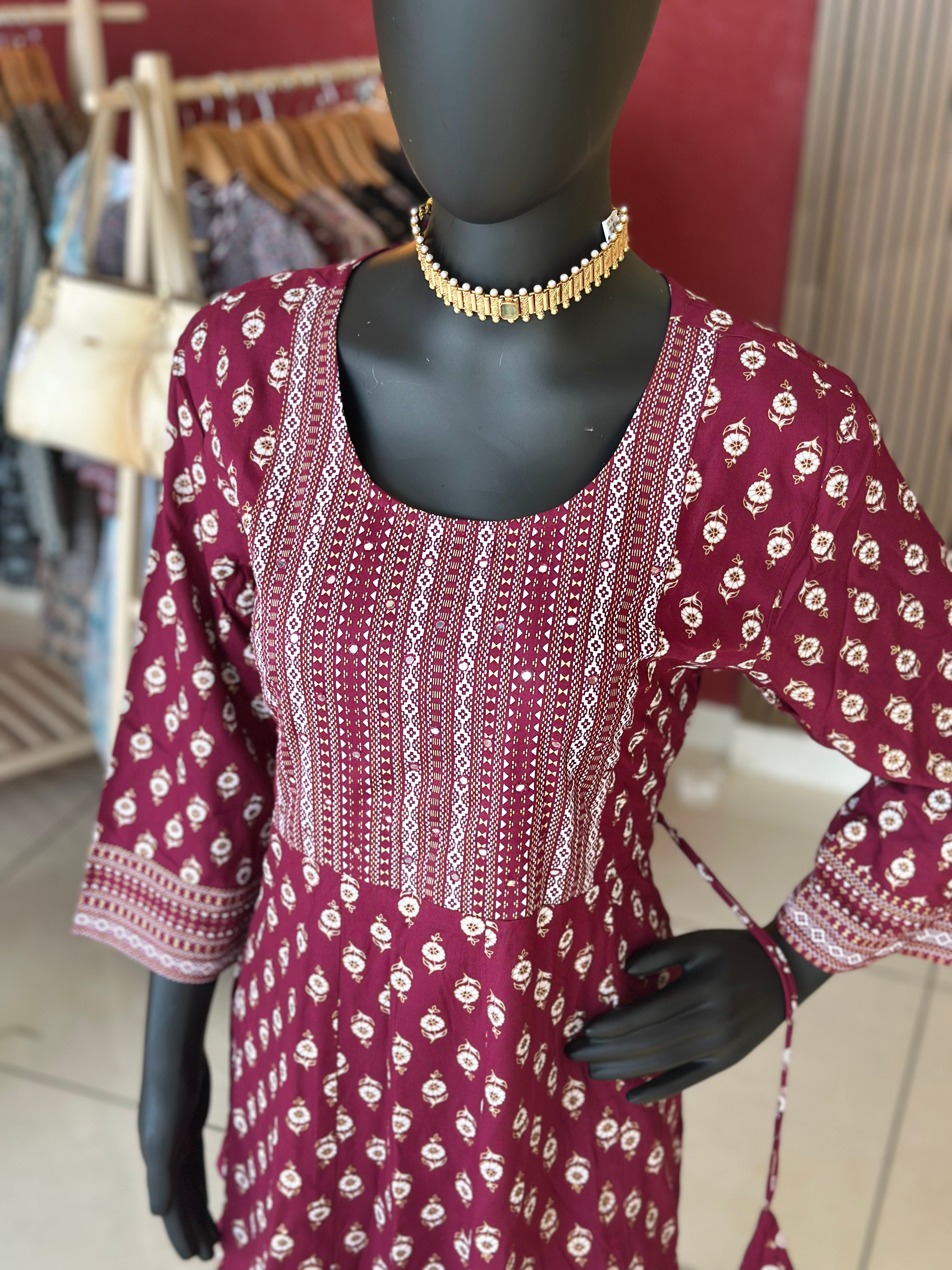 Elegant Floral Pattern Maroon Colour Kurti