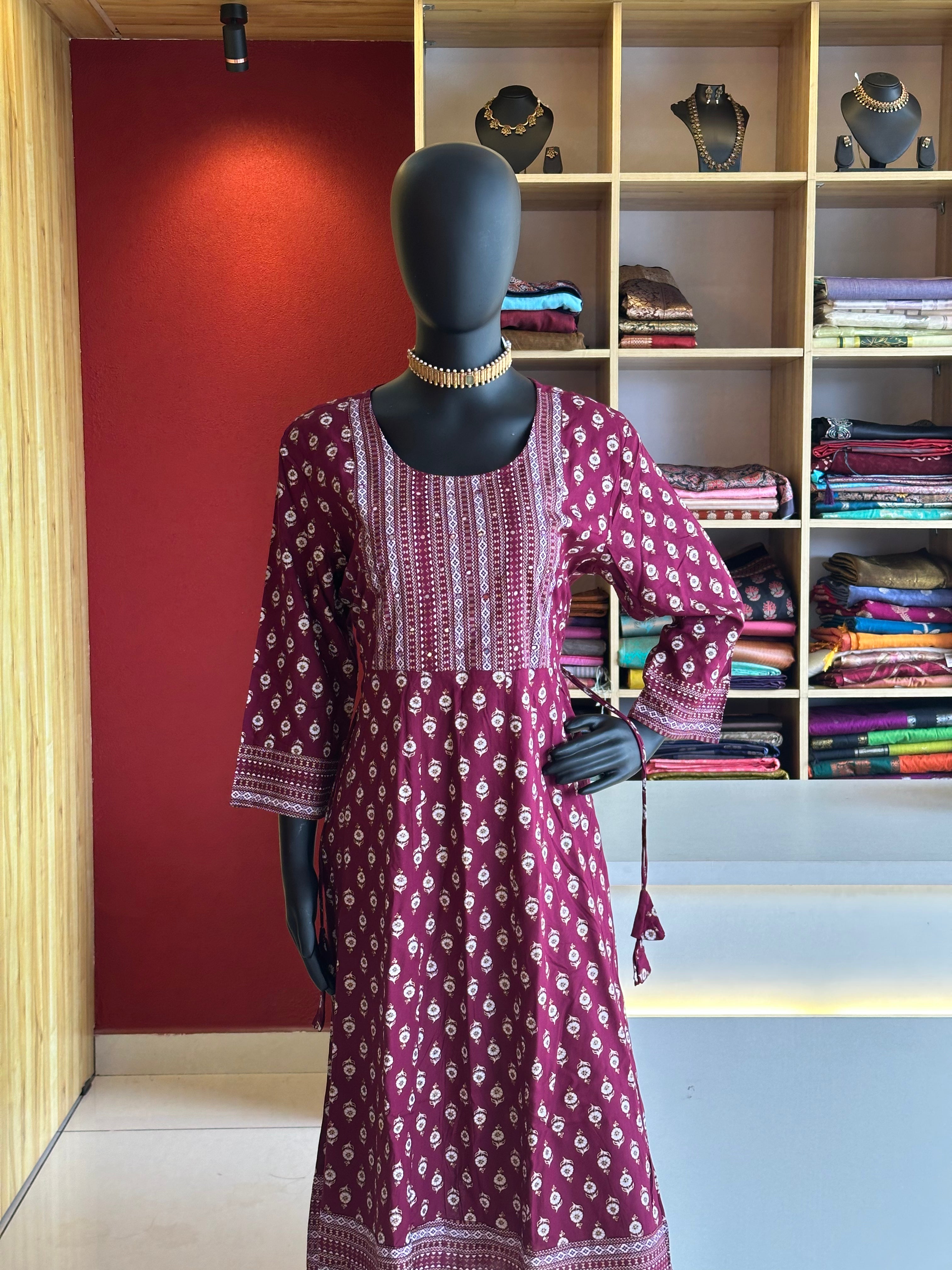 Elegant Floral Pattern Maroon Colour Kurti