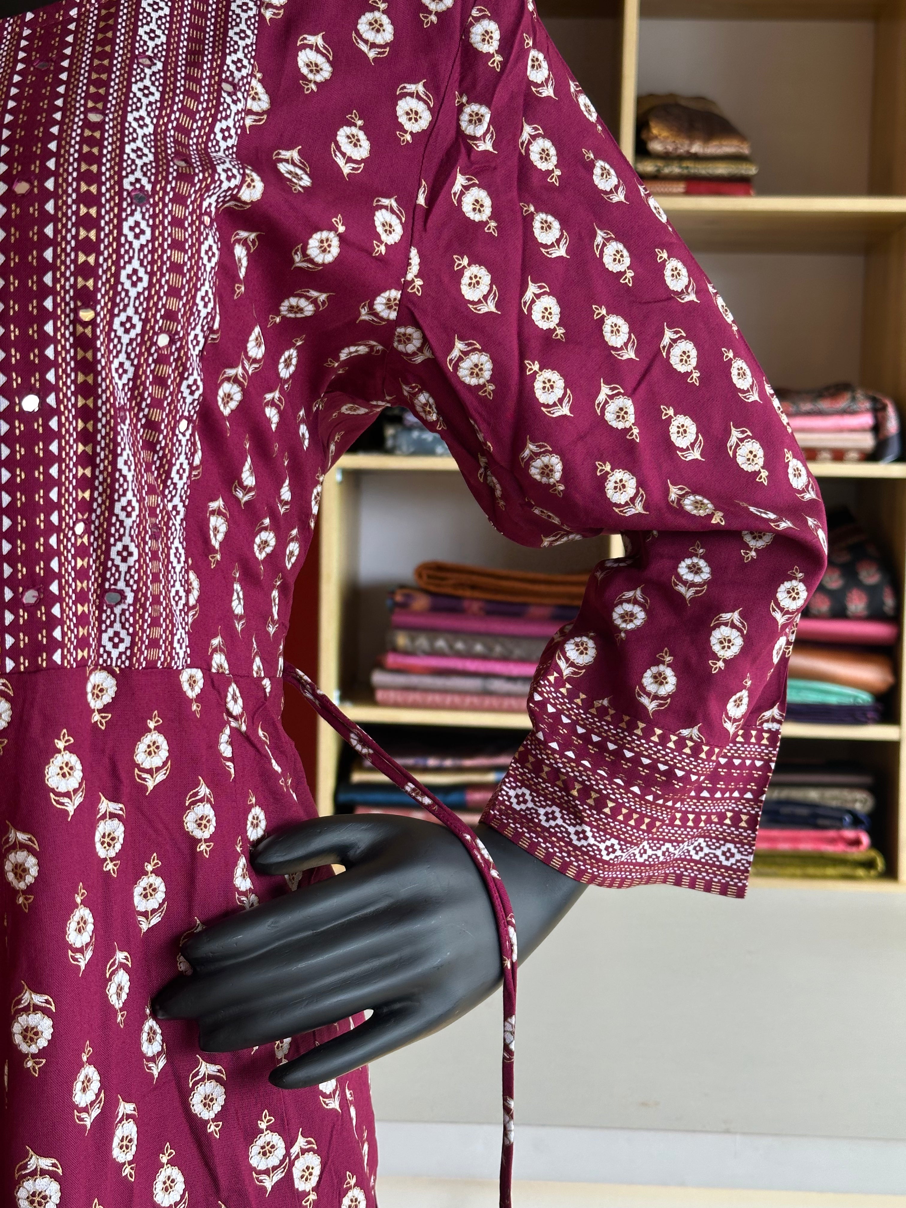 Elegant Floral Pattern Maroon Colour Kurti