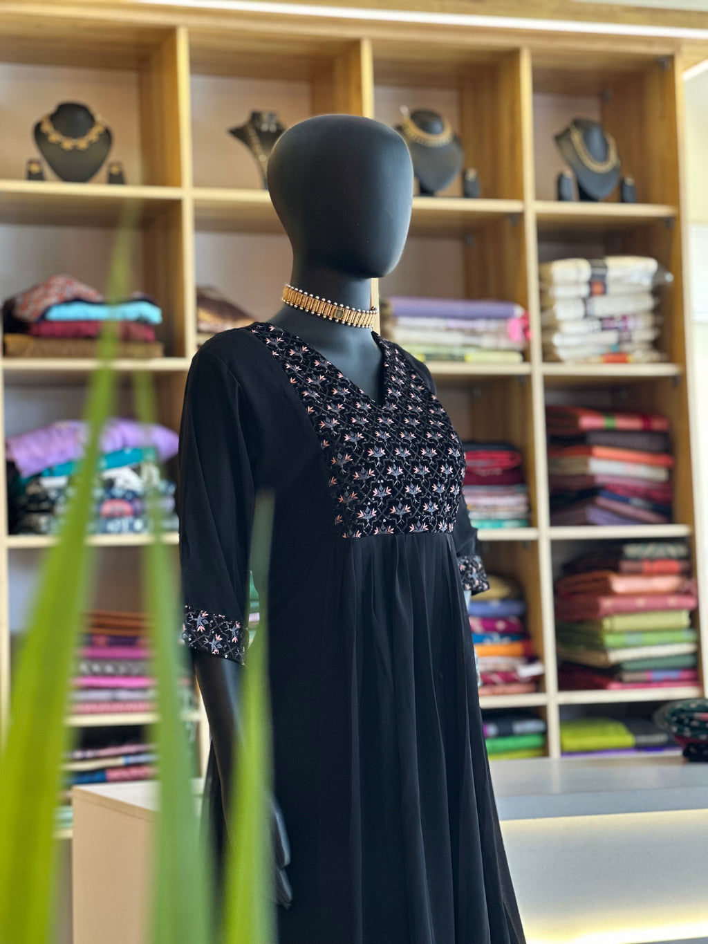 Black Georgette Tops and Kurtis with Elegant Thread Work