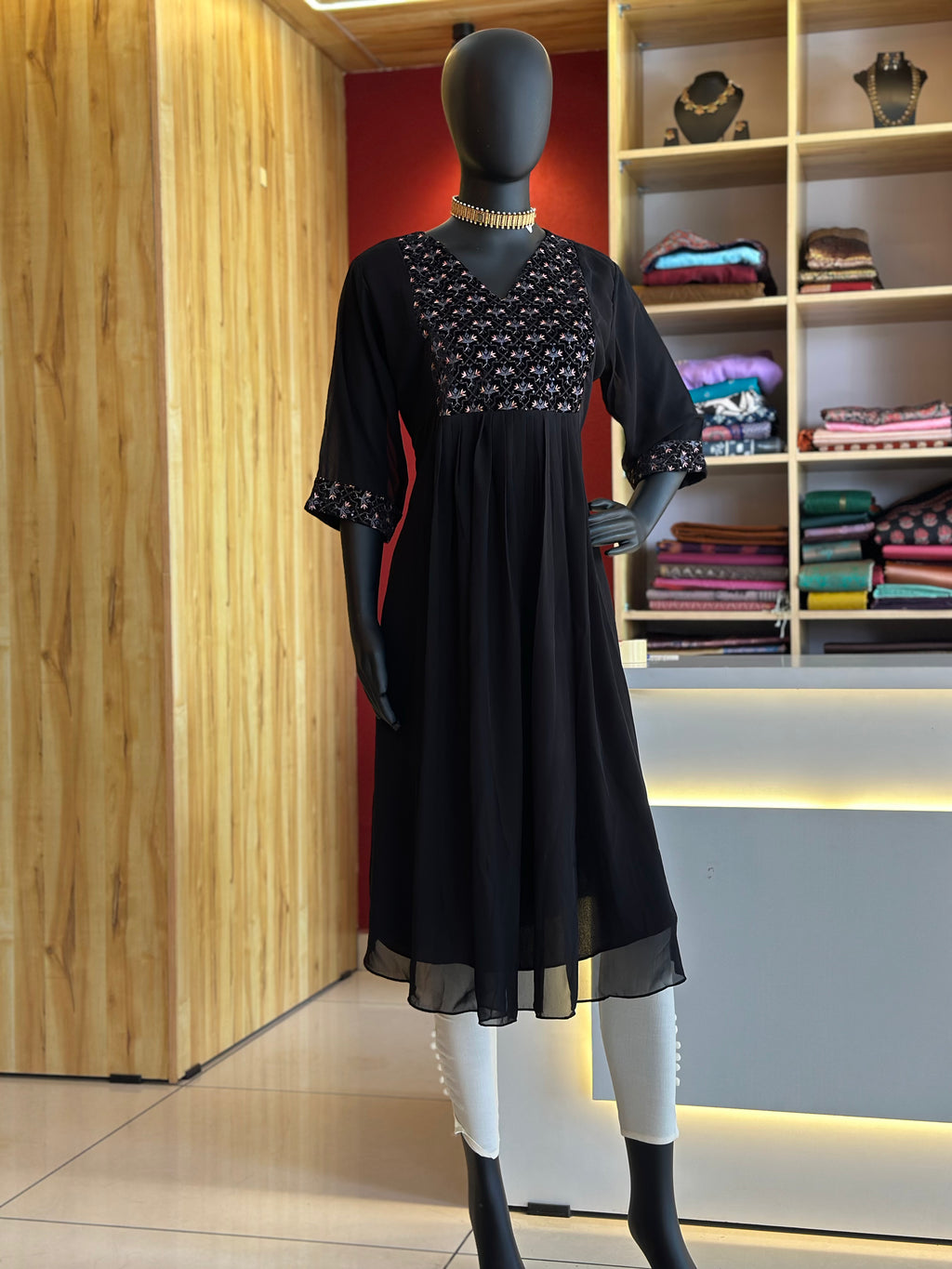 Black Georgette Tops and Kurtis with Elegant Thread Work