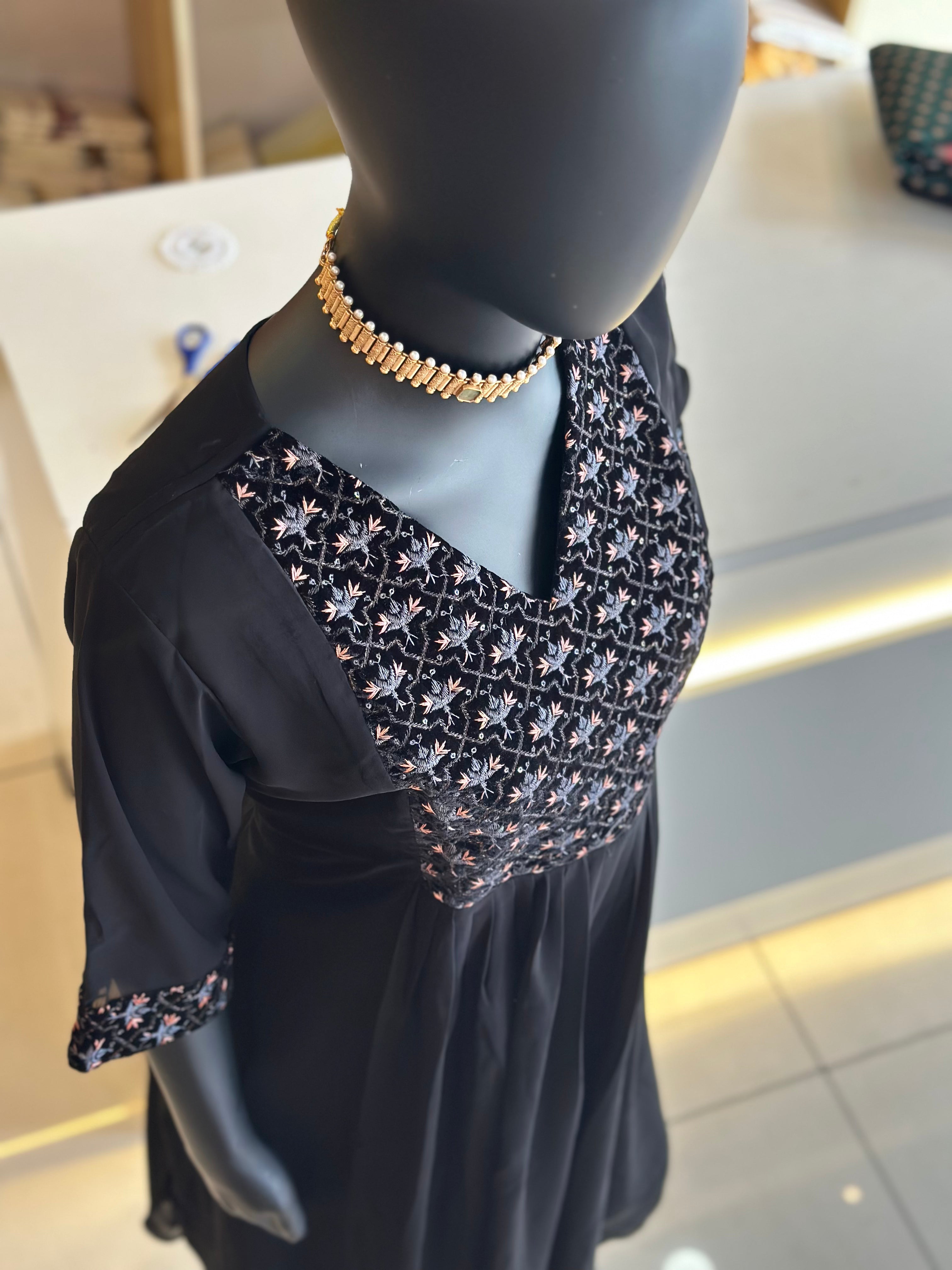 Black Georgette Tops and Kurtis with Elegant Thread Work