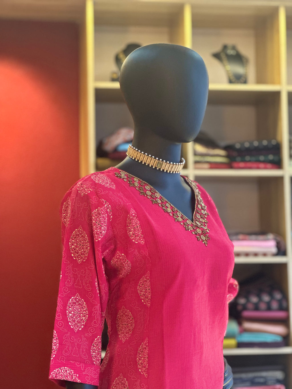 Graceful Elegance: Printed Kurti with Handcrafted Bead Work