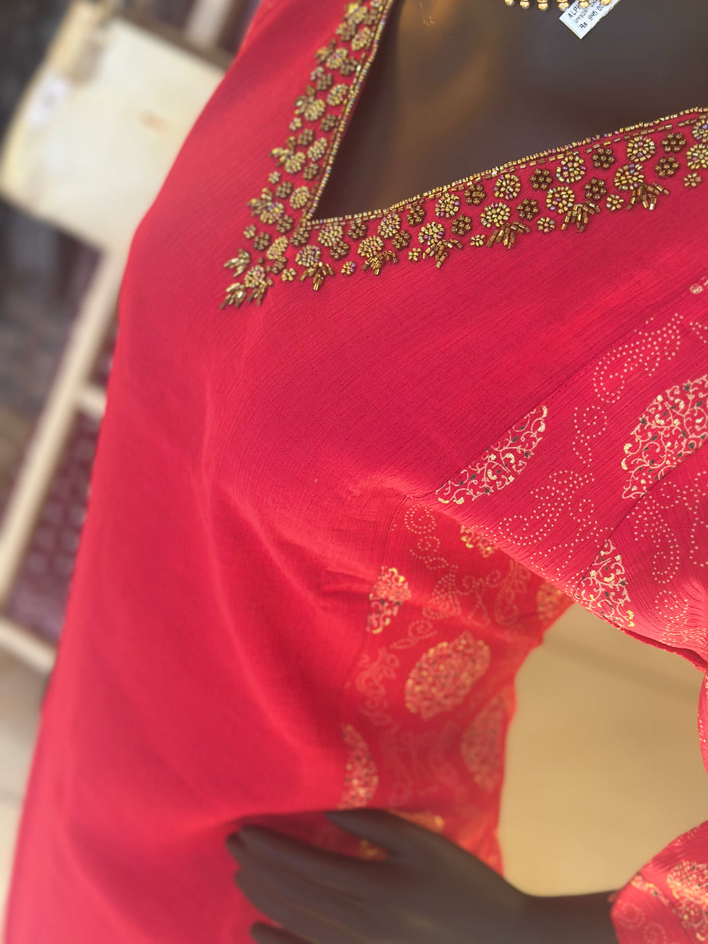 Graceful Elegance: Printed Kurti with Handcrafted Bead Work