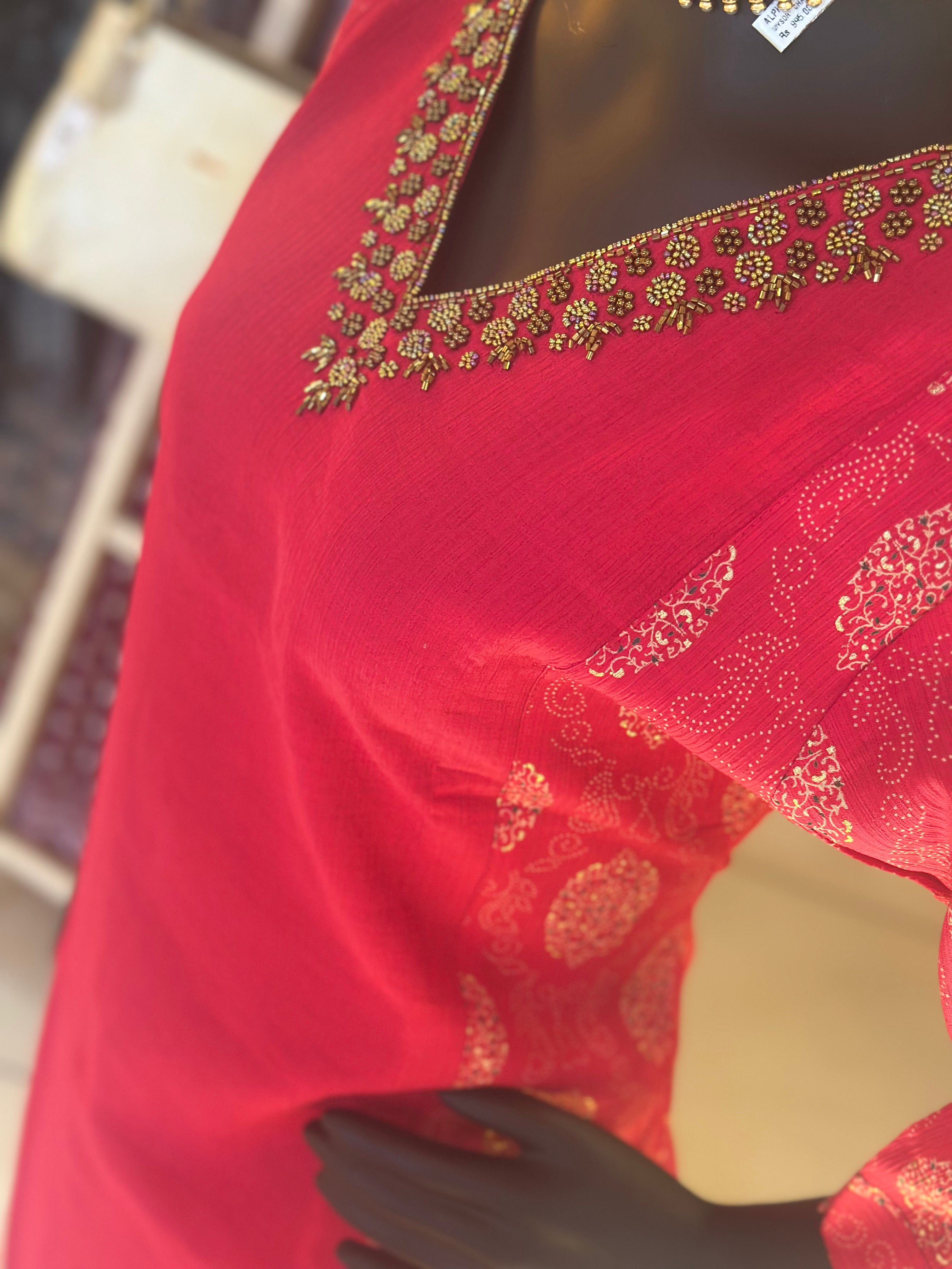 Graceful Elegance: Printed Kurti with Handcrafted Bead Work