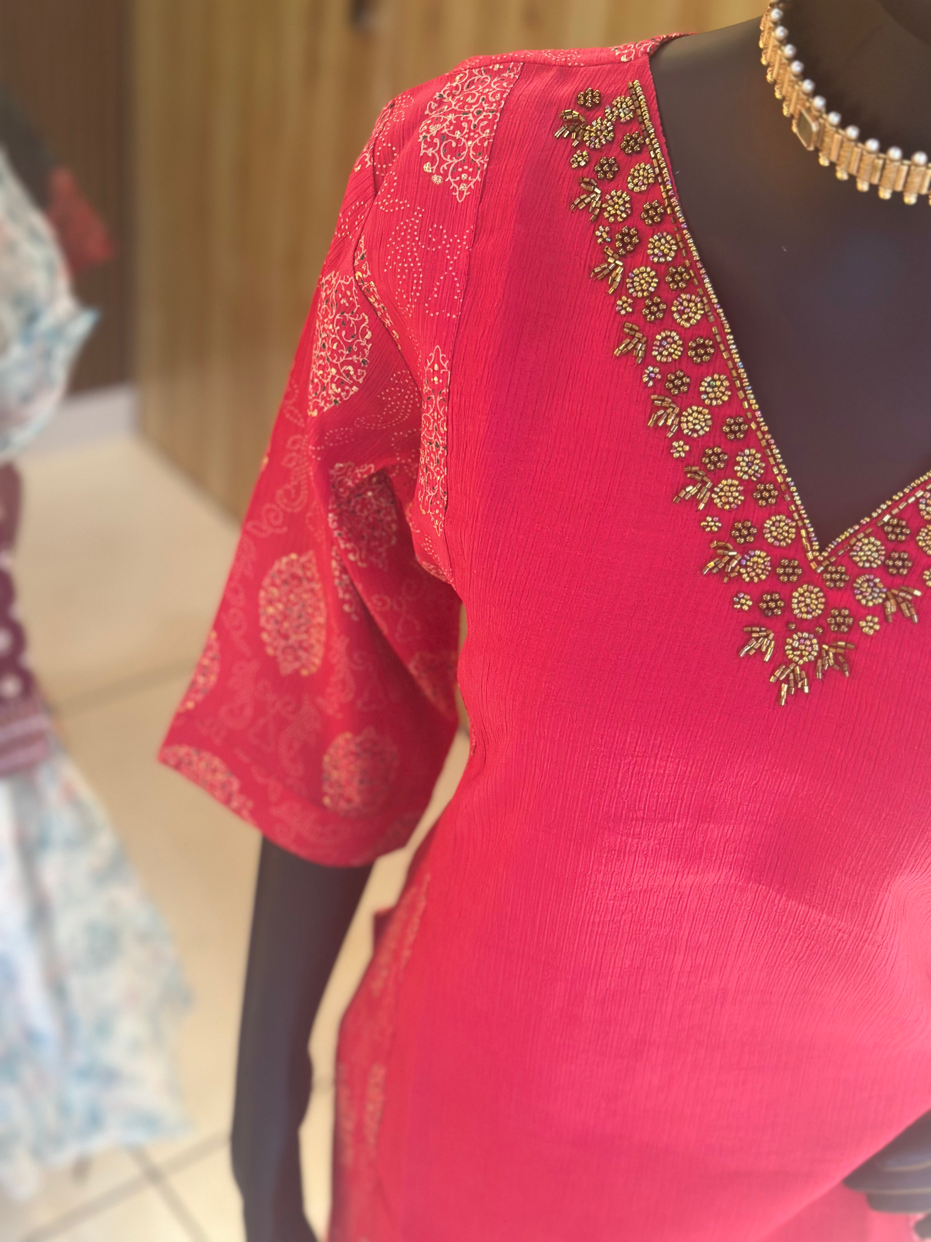 Graceful Elegance: Printed Kurti with Handcrafted Bead Work