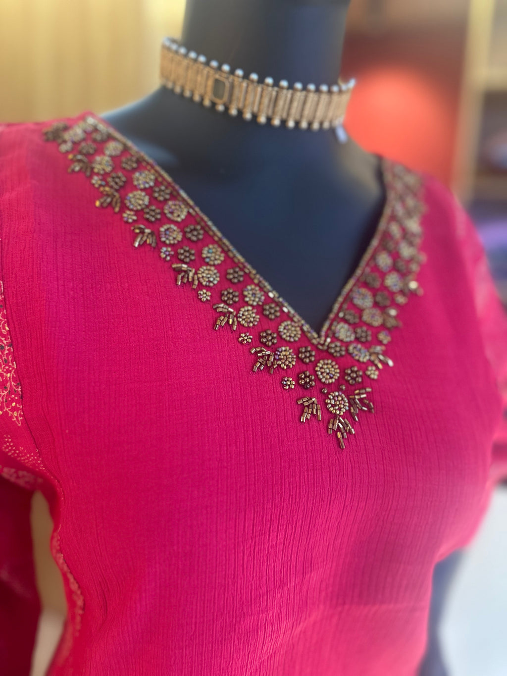 Graceful Elegance: Printed Kurti with Handcrafted Bead Work