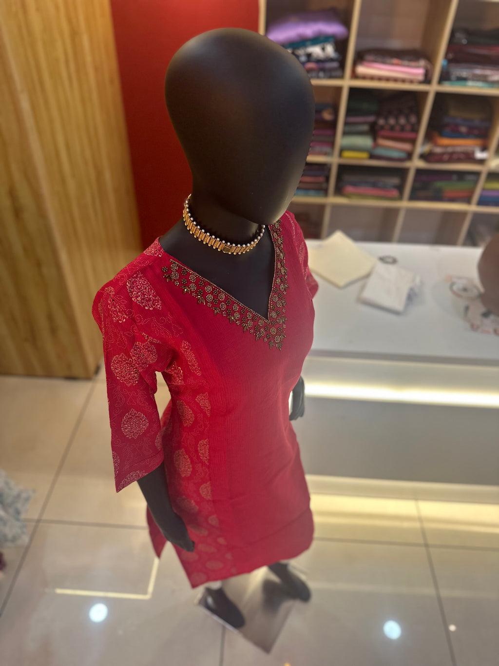 Graceful Elegance: Printed Kurti with Handcrafted Bead Work