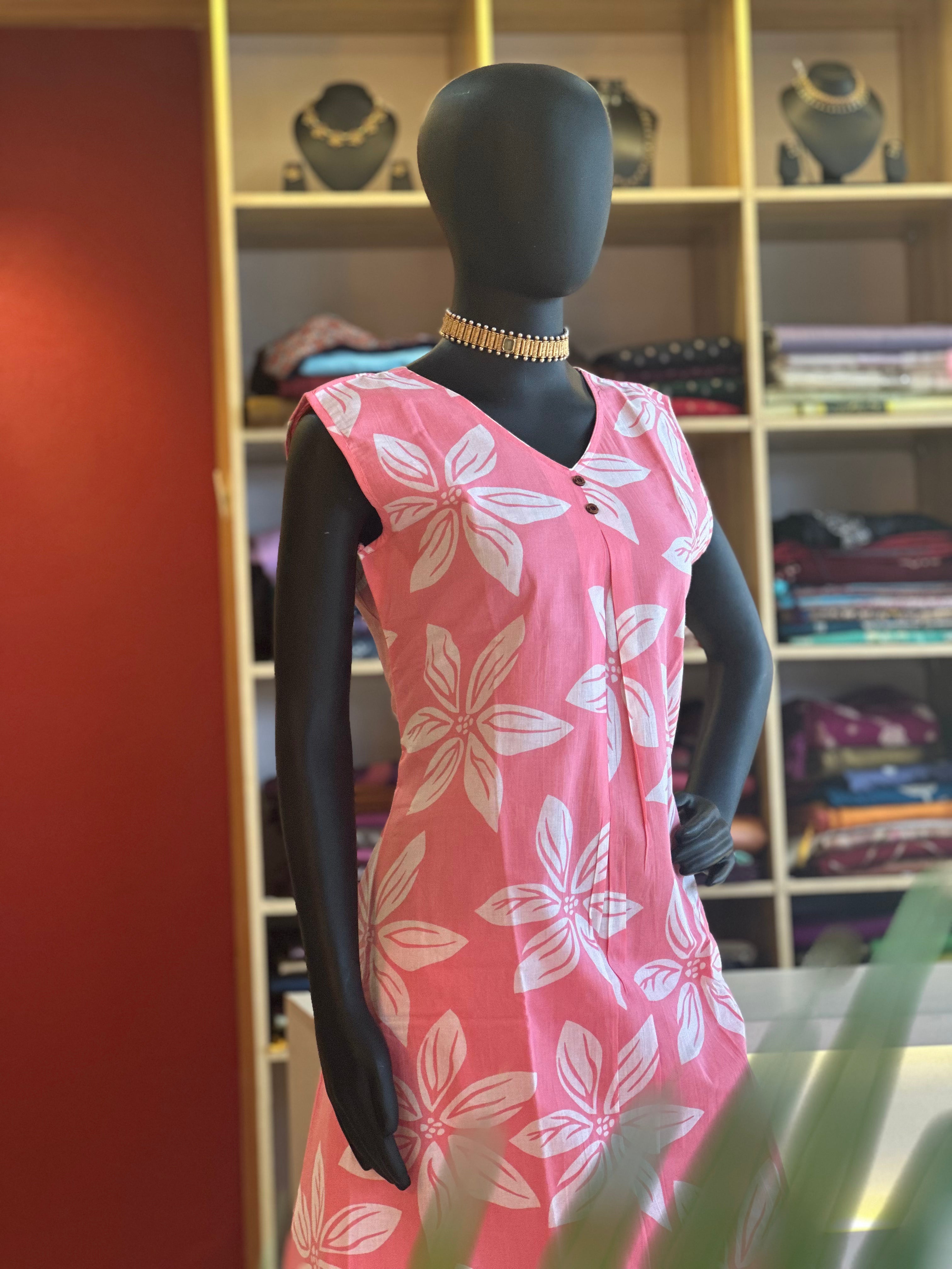 Pink Floral Cotton Sleeveless Kurti – Fresh Summer Style by Ayka Fashions