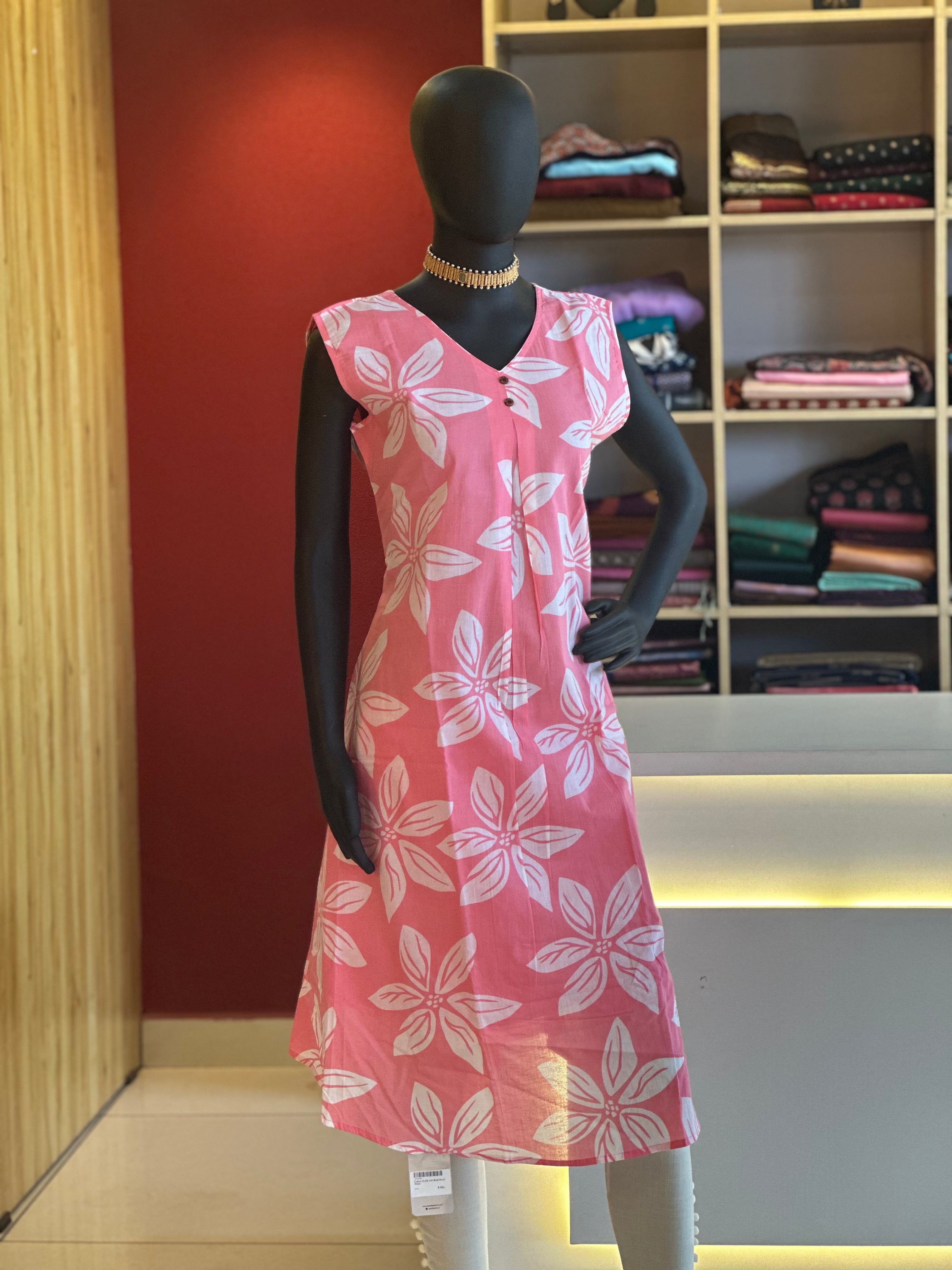 Pink Floral Cotton Sleeveless Kurti – Fresh Summer Style by Ayka Fashions