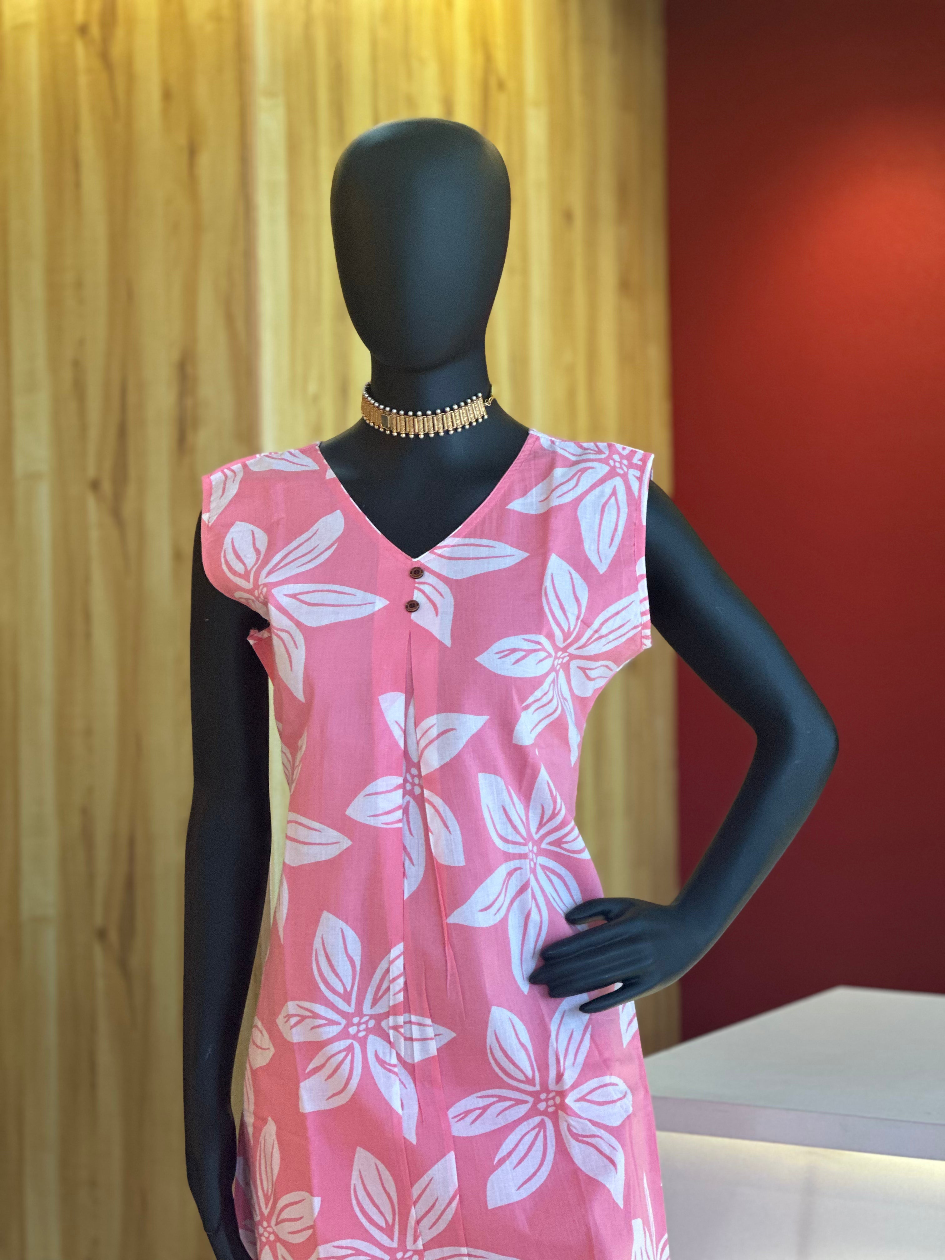 Pink Floral Cotton Sleeveless Kurti – Fresh Summer Style by Ayka Fashions