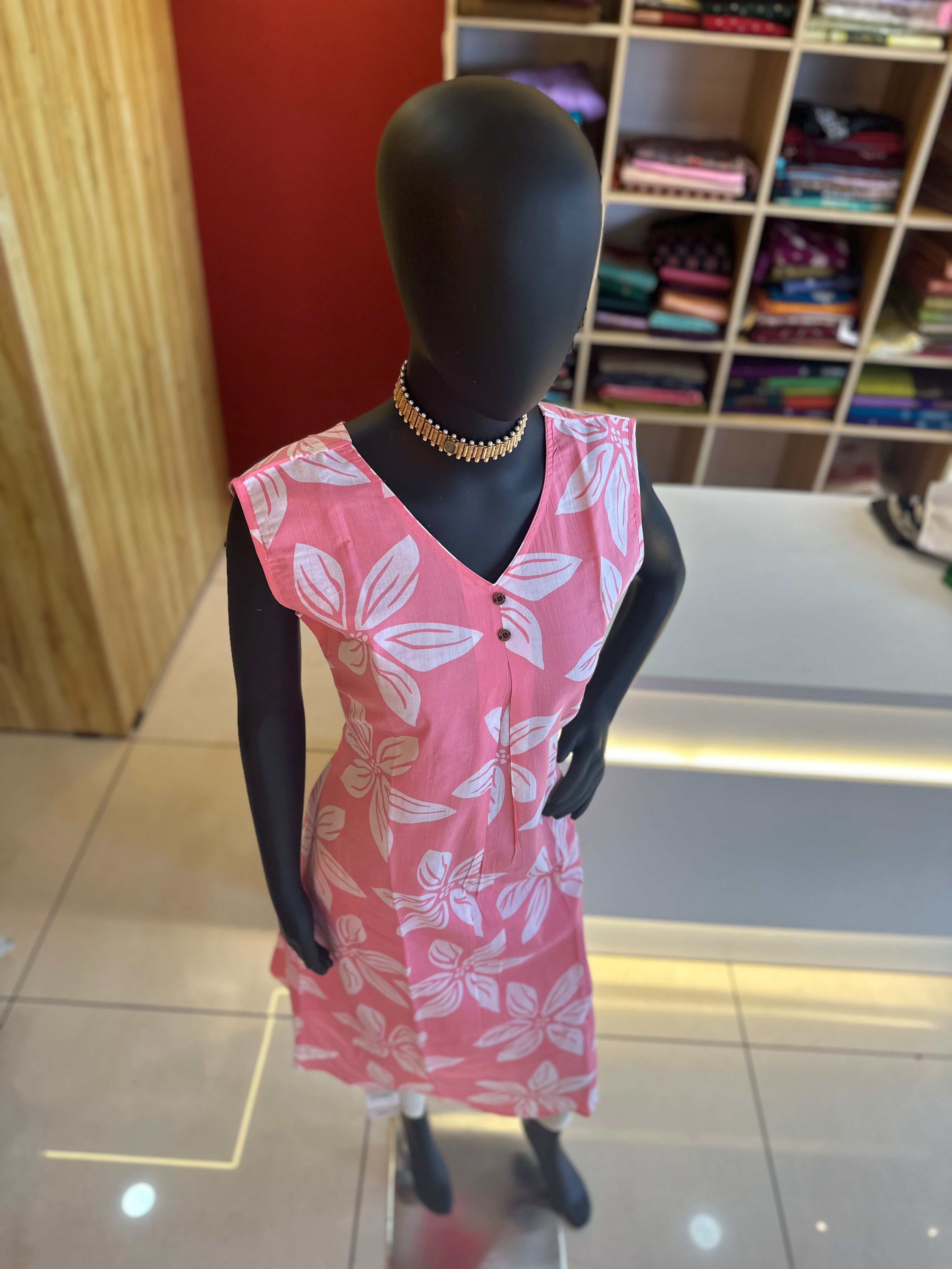 Pink Floral Cotton Sleeveless Kurti – Fresh Summer Style by Ayka Fashions