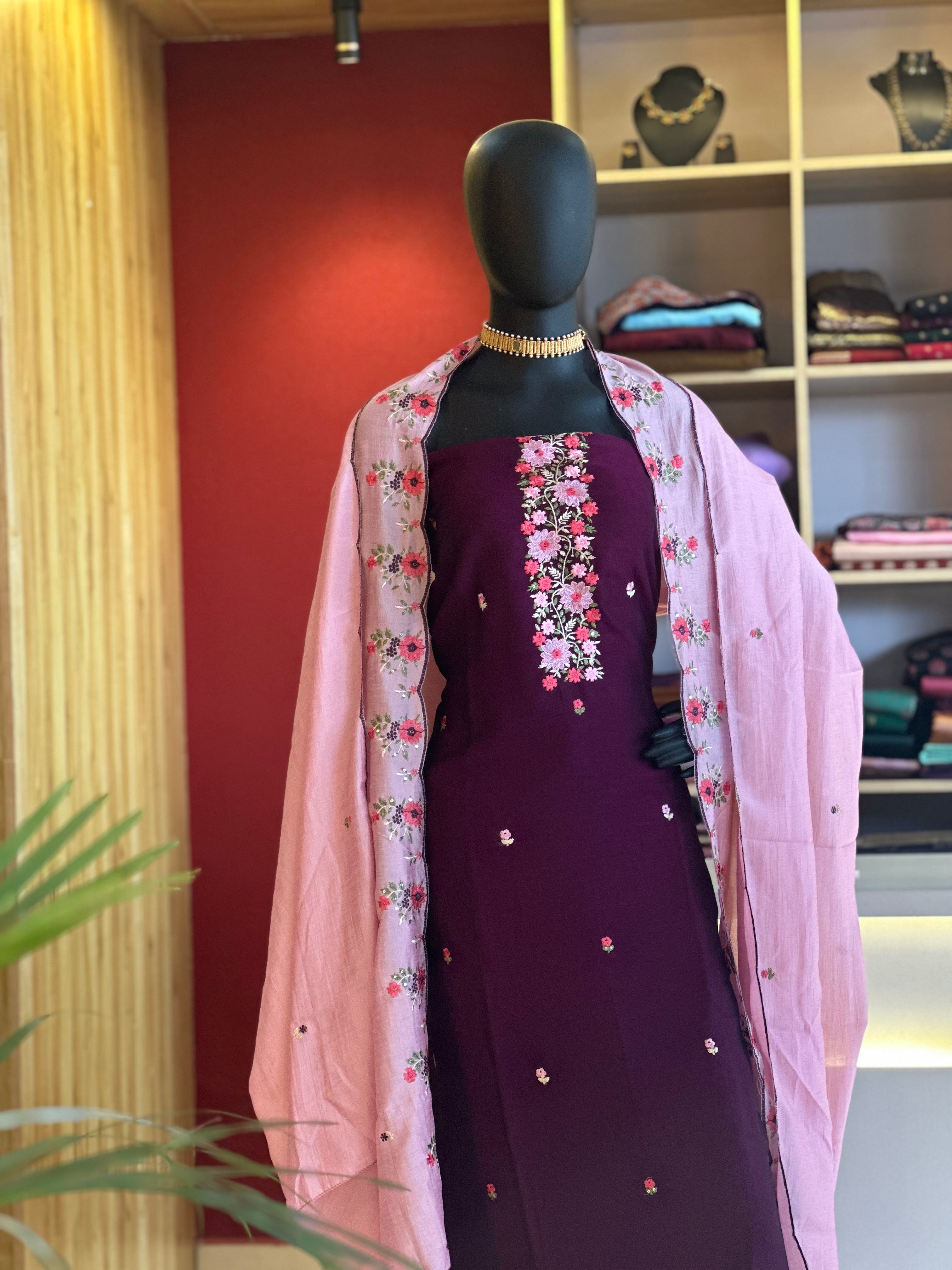 Vijithra Silk Embroidery Work Material – Luxurious Fabric for Festive Elegance