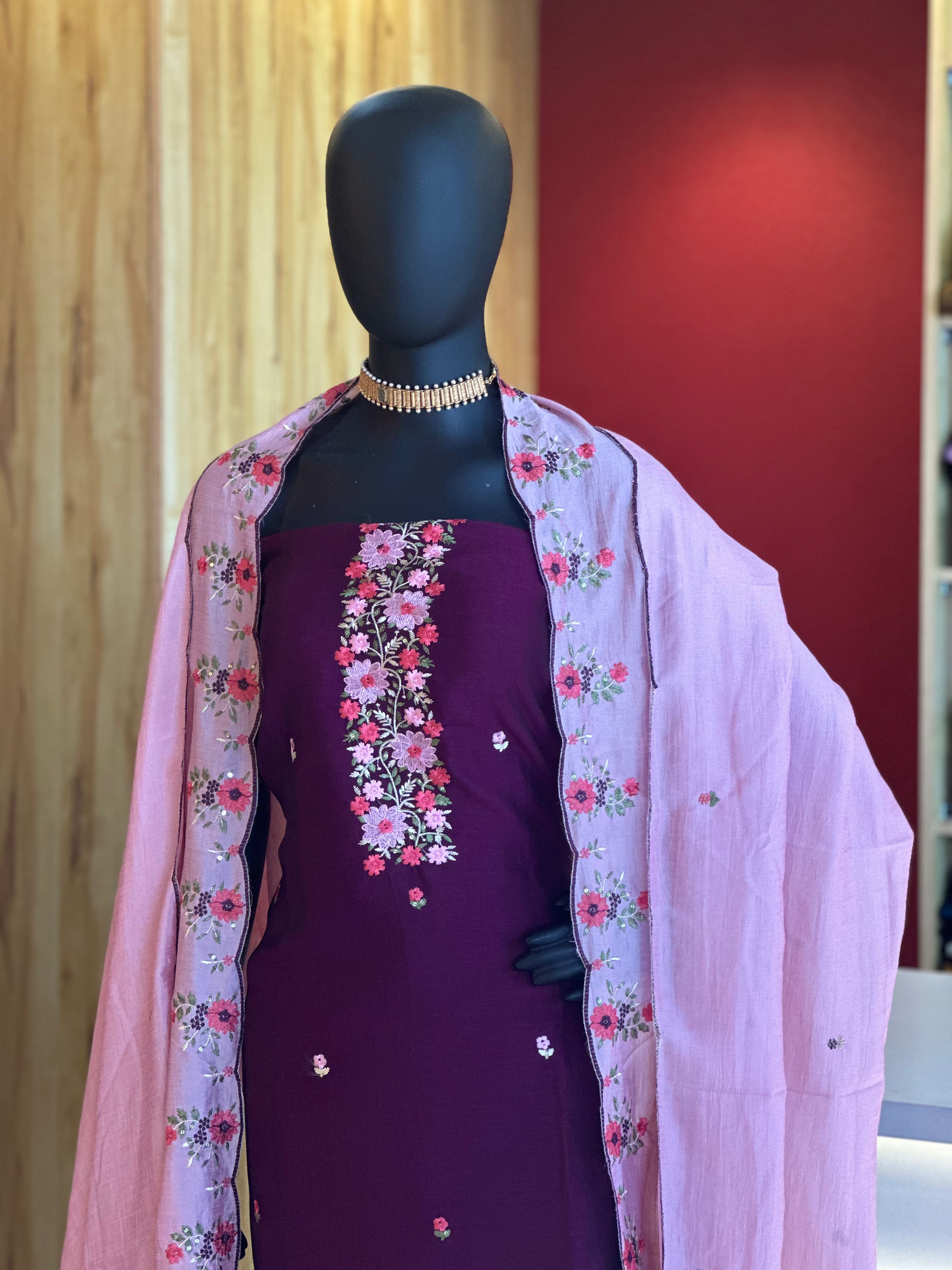 Vijithra Silk Embroidery Work Material – Luxurious Fabric for Festive Elegance