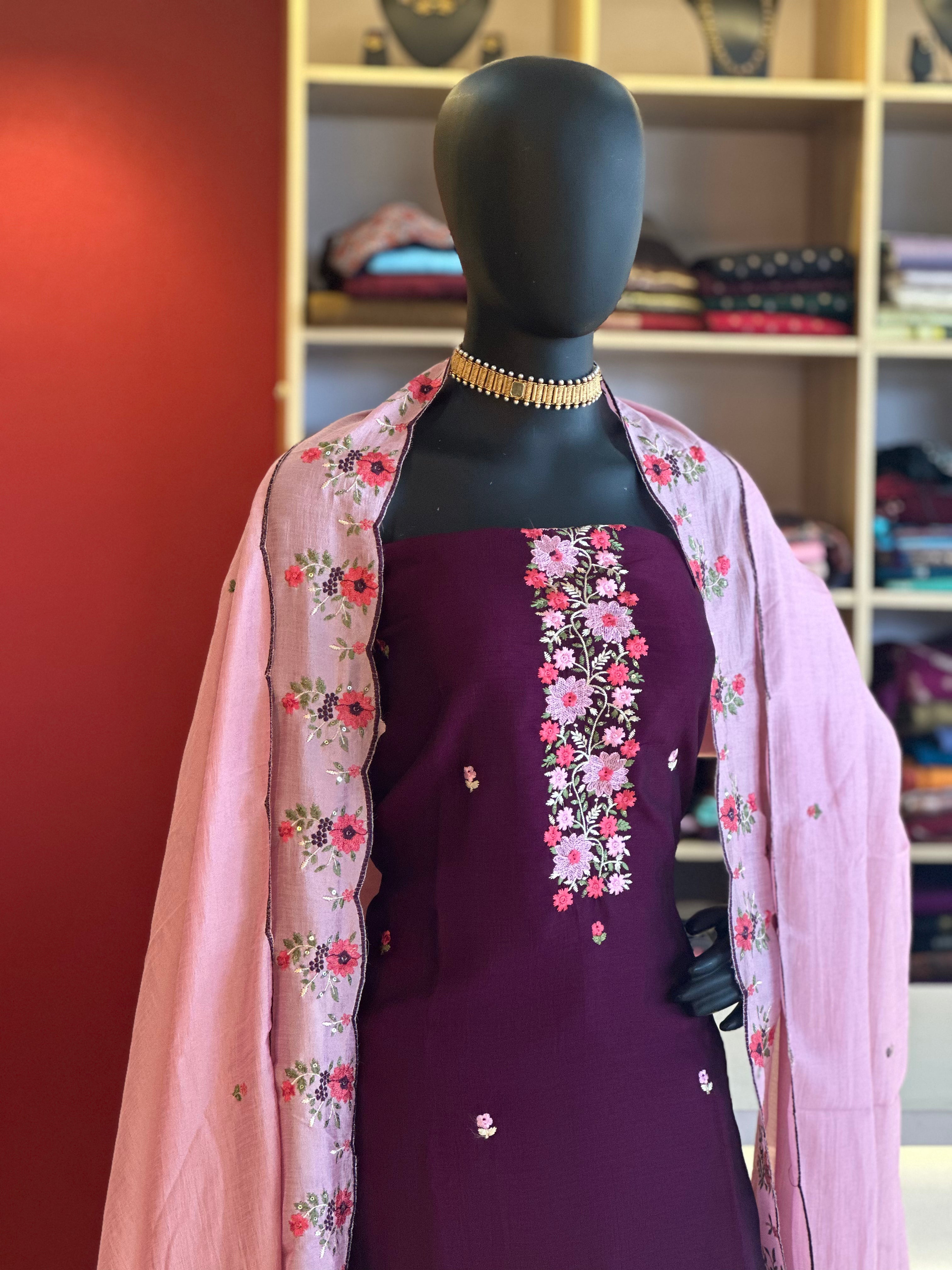 Vijithra Silk Embroidery Work Material – Luxurious Fabric for Festive Elegance