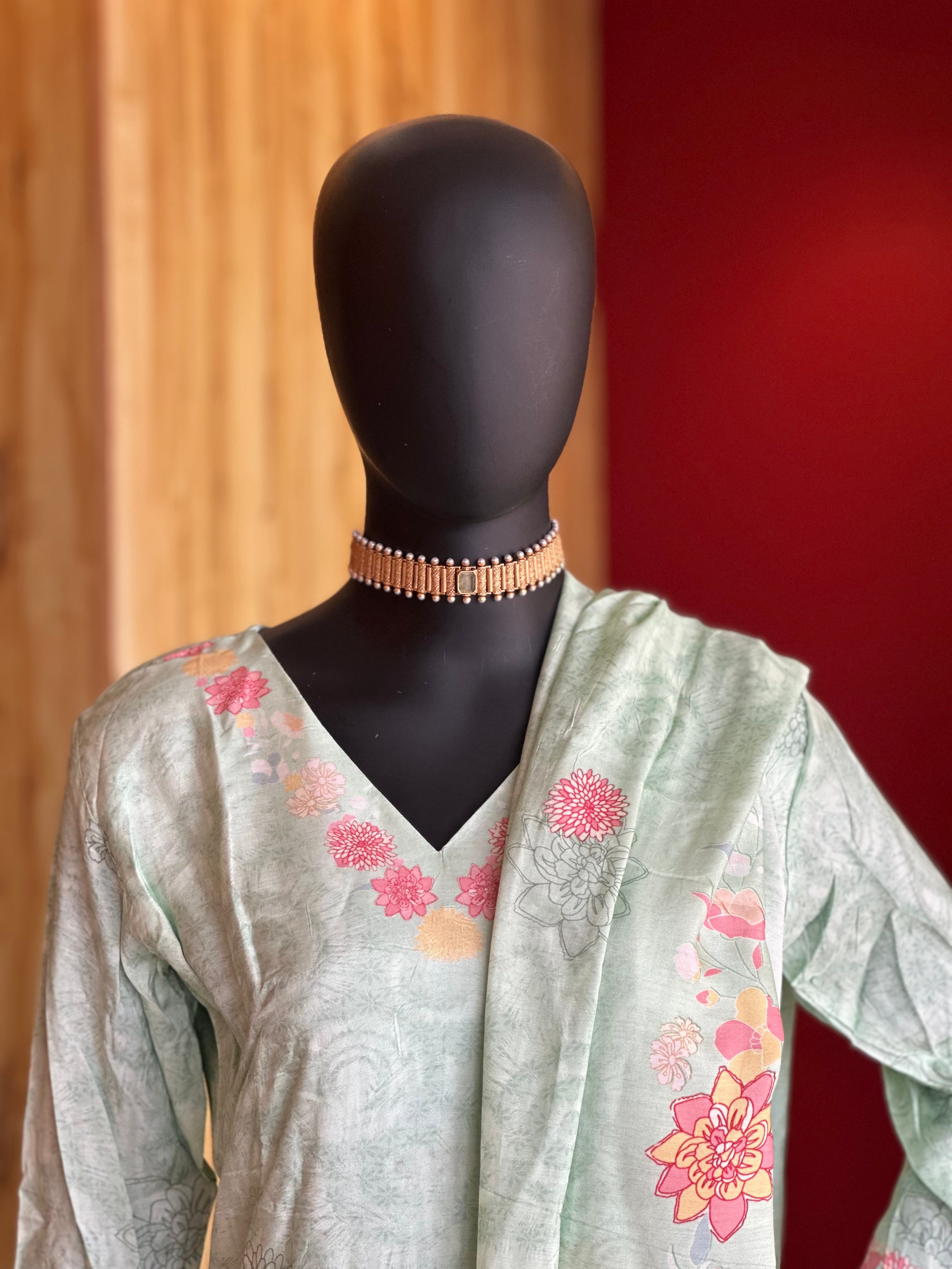 Premium Floral Muslin Churidar Set – Elegant Comfort by Ayka Fashions