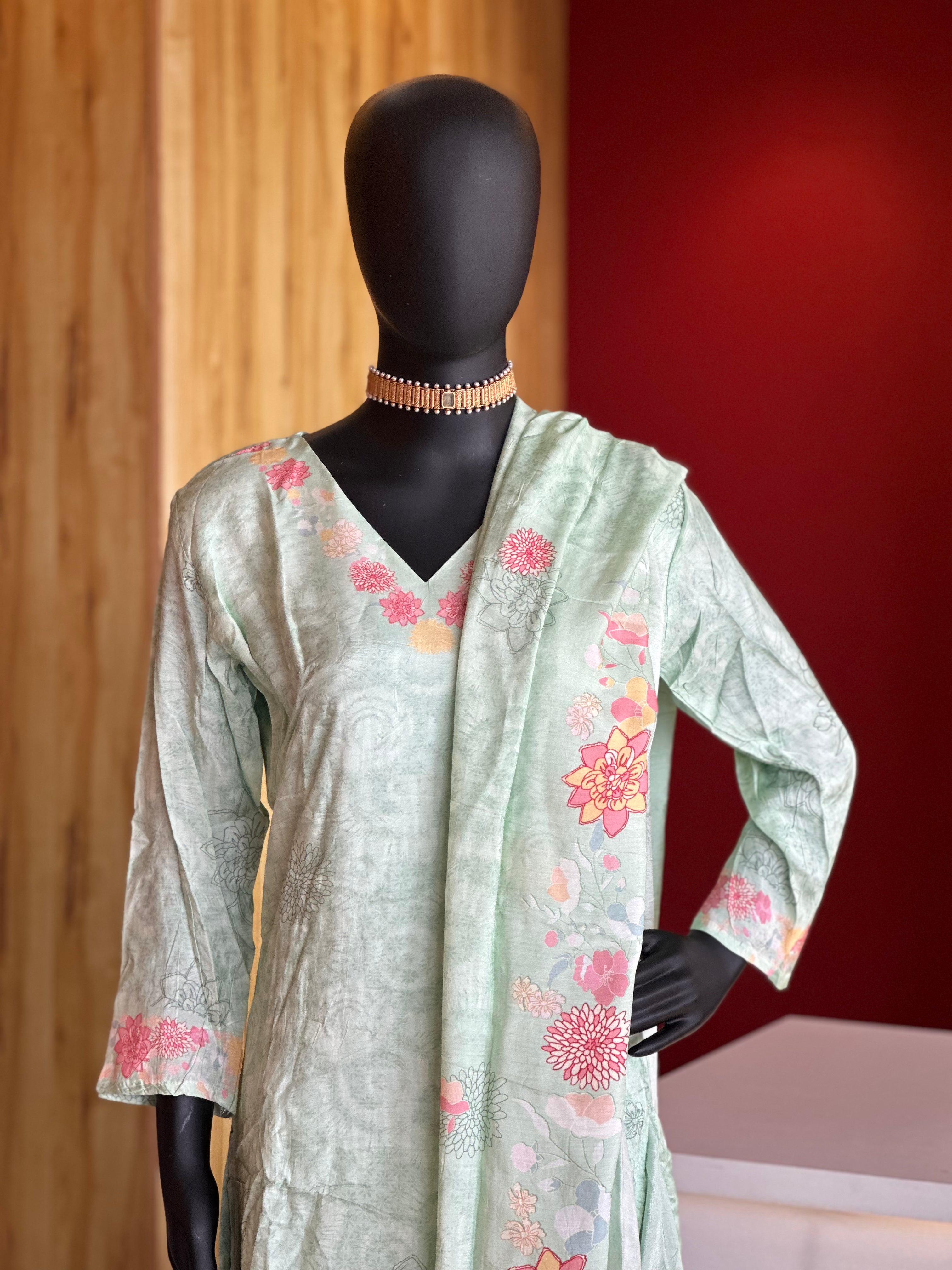Premium Floral Muslin Churidar Set – Elegant Comfort by Ayka Fashions