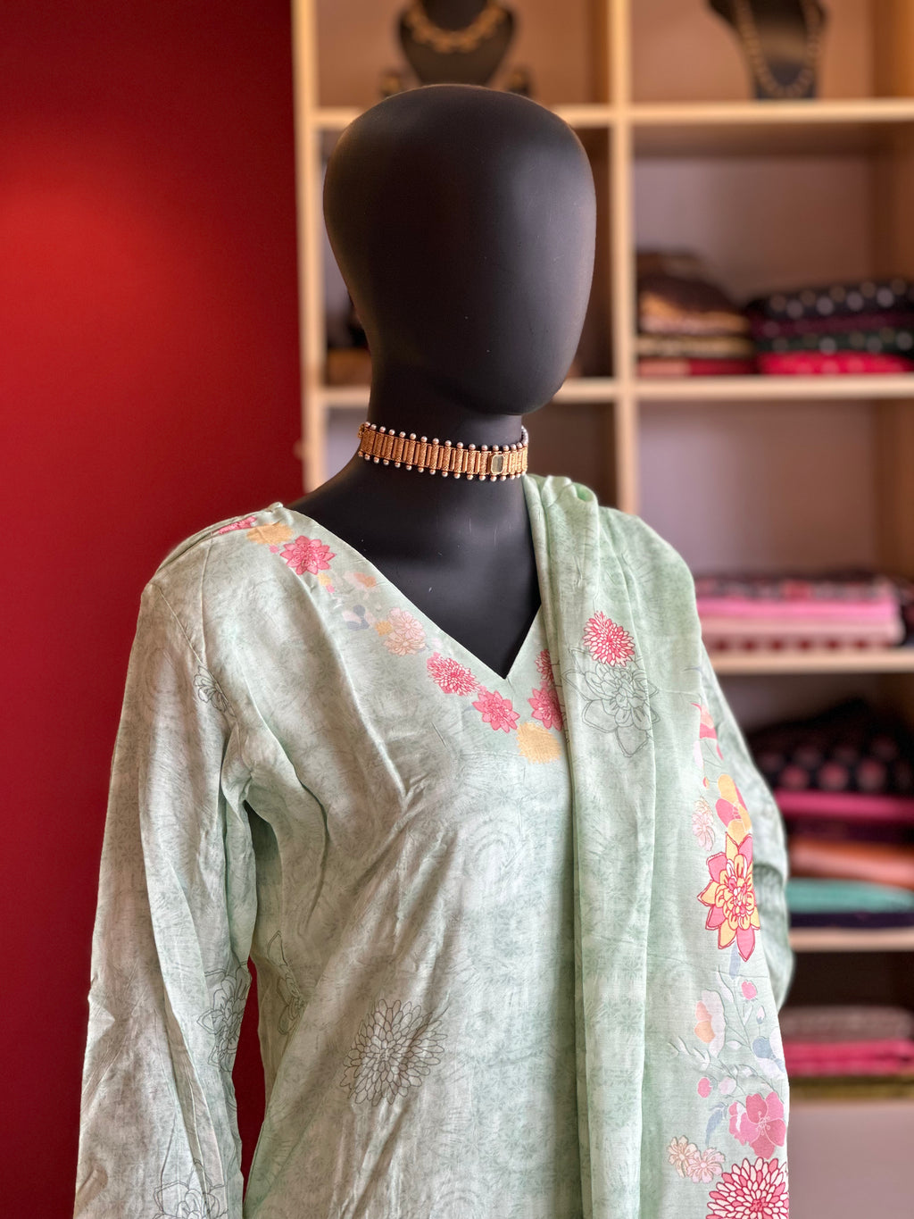 Premium Floral Muslin Churidar Set – Elegant Comfort by Ayka Fashions