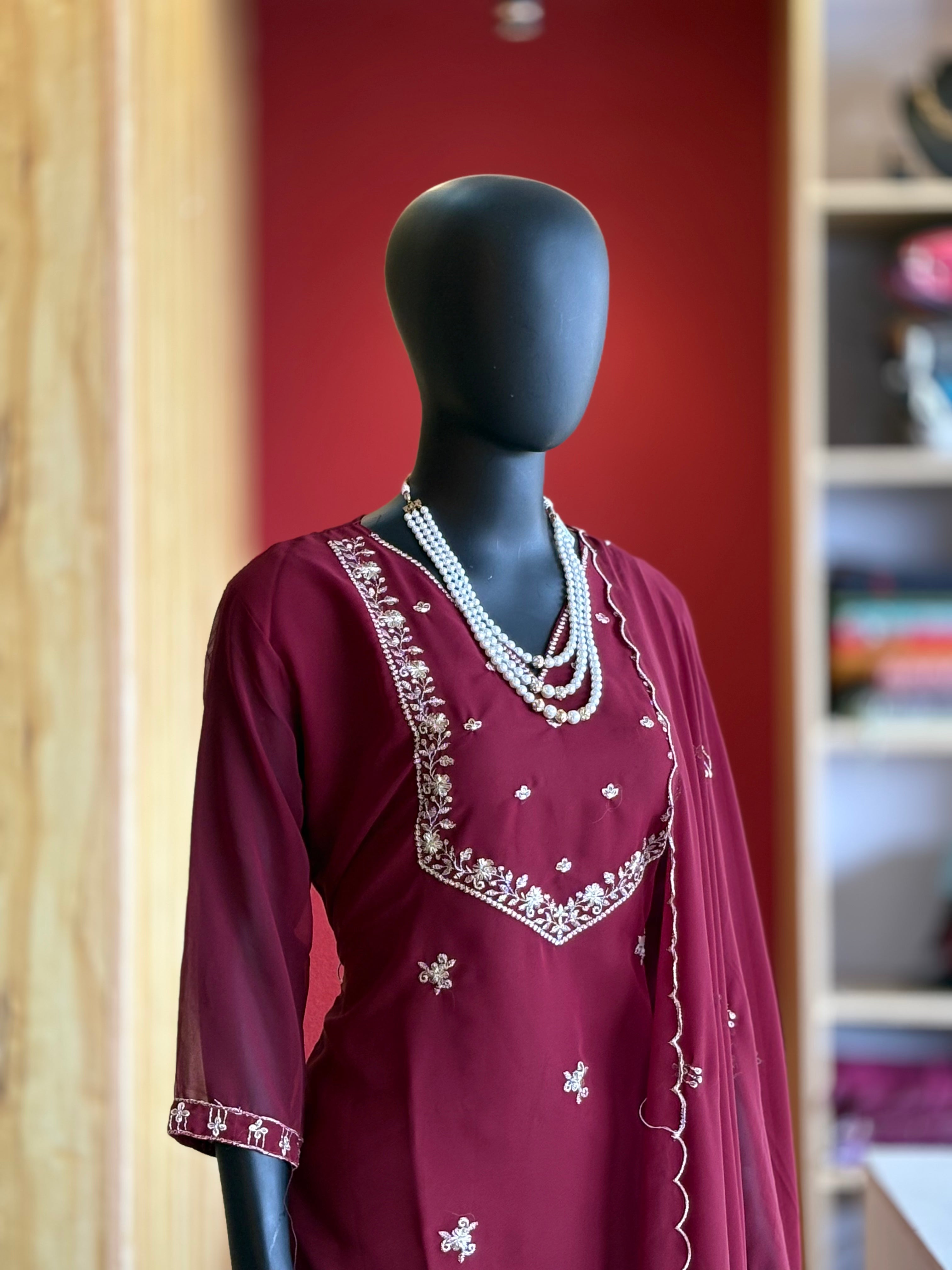 Fox Georgette Ready-Made Churidar Set – Elegant Boutique Wear by Ayka Fashions